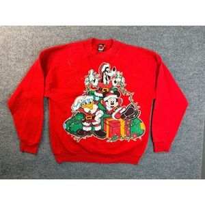 Vintage Mickey Unlimited Disney Christmas Sweatshirt Red XL Jerry Leigh USA 90s